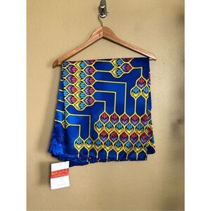 NWT Rush Limbaugh Colorful Blue 100% Silk Square Scarf 33"